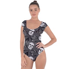 Skull Skeleton Pattern Texture Short Sleeve Leotard  by Apen