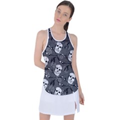 Skull Skeleton Pattern Texture Racer Back Mesh Tank Top by Apen