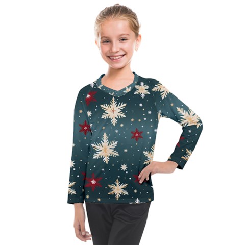 Snowflakes Winter Snow Kids  Long Mesh T-shirt by Apen