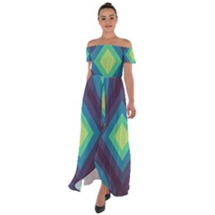 Pattern Blue Green Retro Design Off Shoulder Open Front Chiffon Dress by Ravend