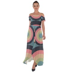 Circles Design Pattern Tile Off Shoulder Open Front Chiffon Dress by Ravend