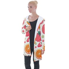 Fruit Sweet Pattern Longline Hooded Cardigan by Ravend