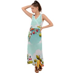 Fruits Sweet Papaya Orange Pattern V-neck Chiffon Maxi Dress by Ravend