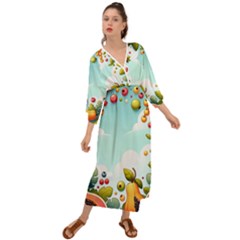 Fruits Sweet Papaya Orange Pattern Grecian Style  Maxi Dress by Ravend