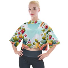 Fruits Sweet Papaya Orange Pattern Mock Neck T-shirt by Ravend