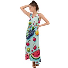 Fruits Sweet Pattern V-neck Chiffon Maxi Dress by Ravend