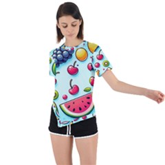 Fruits Sweet Pattern Asymmetrical Short Sleeve Sports T-shirt by Ravend