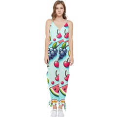 Fruits Sweet Pattern Sleeveless Tie Ankle Chiffon Jumpsuit by Ravend