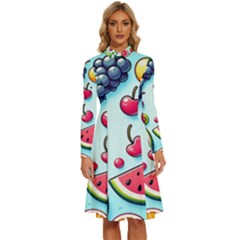 Fruits Sweet Pattern Long Sleeve Shirt Collar A-line Dress by Ravend