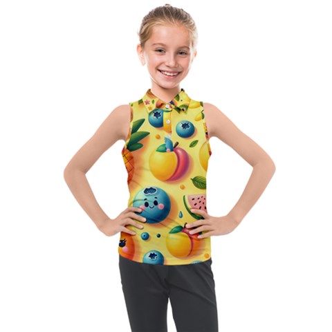 Fruits Fresh Sweet Pattern Kids  Sleeveless Polo T-shirt by Ravend