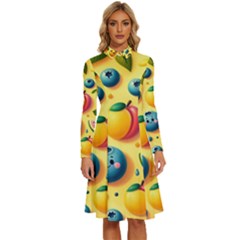 Fruits Fresh Sweet Pattern Long Sleeve Shirt Collar A-line Dress by Ravend