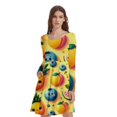 Fruits Fresh Sweet Pattern Long Sleeve Knee Length Skater Dress With Pockets by Ravend