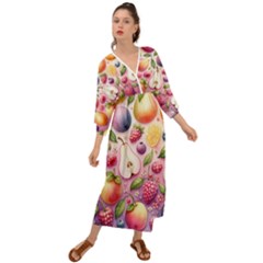 Fruits Apple Strawberry Raspberry Grecian Style  Maxi Dress by Ravend