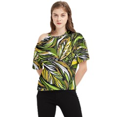 Foliage Pattern Texture Background One Shoulder Cut Out T-shirt by Ravend