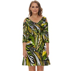 Foliage Pattern Texture Background Shoulder Cut Out Zip Up Dress by Ravend