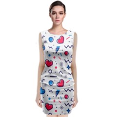 Hearts Seamless Pattern Memphis Style Sleeveless Velvet Midi Dress by Grandong