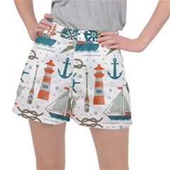 Nautical Elements Pattern Background Women s Ripstop Shorts by Grandong