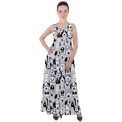 Seamless Pattern With Black White Doodle Dogs Empire Waist Velour Maxi Dress by Grandong