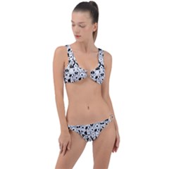 Seamless Pattern With Black White Doodle Dogs Ring Detail Crop Bikini Set by Grandong