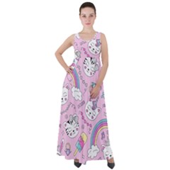 Beautiful Cute Animals Pattern Pink Empire Waist Velour Maxi Dress by Grandong