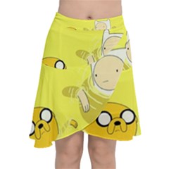 Adventure Time Jake The Dog Finn The Human Artwork Yellow Chiffon Wrap Front Skirt by Sarkoni