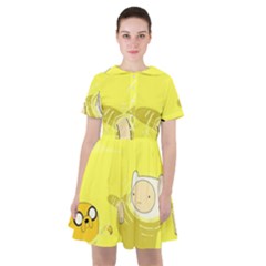 Adventure Time Jake The Dog Finn The Human Artwork Yellow Sailor Dress by Sarkoni