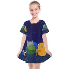 Adventure Time Jake And Finn Night Kids  Smock Dress by Sarkoni