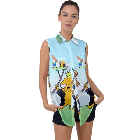 Adventure Time Finn And Jake Cartoon Network Parody Sleeveless Chiffon Button Shirt by Sarkoni