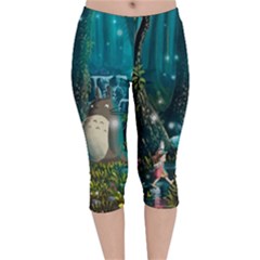 Anime My Neighbor Totoro Jungle Natural Velvet Capri Leggings  by Sarkoni