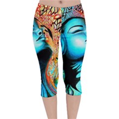 Color Detail Dream Fantasy Neon Psychedelic Teaser Velvet Capri Leggings  by Sarkoni