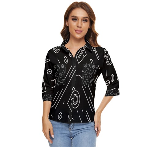 Coffee Background Women s Quarter Sleeve Pocket Shirt by Bedest