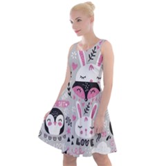 Big Set With Cute Cartoon Animals Bear Panda Bunny Penguin Cat Fox Knee Length Skater Dress by Bedest