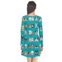 Different Type Vector Cartoon Dog Faces Long Sleeve V-neck Flare Dress View2