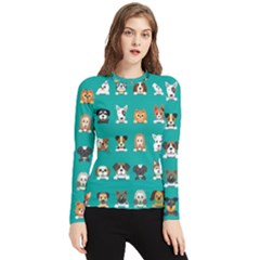 Different Type Vector Cartoon Dog Faces Women s Long Sleeve Rash Guard