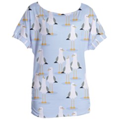 Cute Seagulls Seamless Pattern Light Blue Background Women s Oversized T-shirt by Bedest