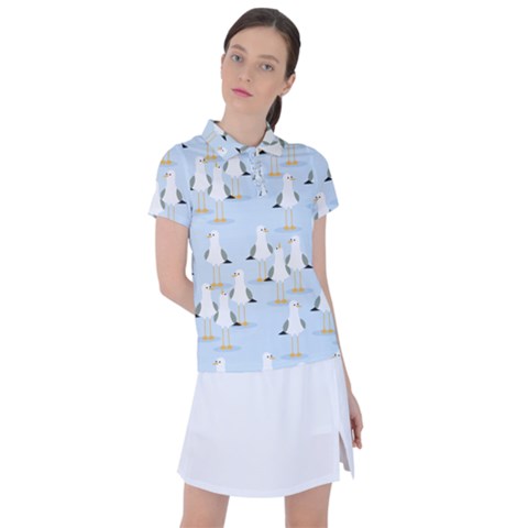 Cute Seagulls Seamless Pattern Light Blue Background Women s Polo T-shirt by Bedest