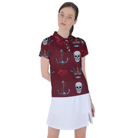 Tattoo Old School Background Pattern Women s Polo T-shirt by Bedest