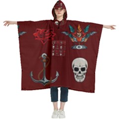 Tattoo Old School Background Pattern Women s Hooded Rain Ponchos by Bedest