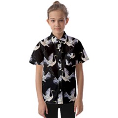 Crane Pattern Kids  Short Sleeve Shirt by Bedest