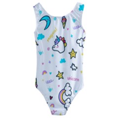 Unicorns Rainbows Seamless Pattern Kids  Cut-out Back One Piece Swimsuit by Bedest