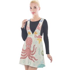 Underwater Seamless Pattern Light Background Funny Plunge Pinafore Velour Dress by Bedest