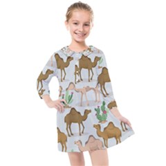 Camels Cactus Desert Pattern Kids  Quarter Sleeve Shirt Dress by Hannah976