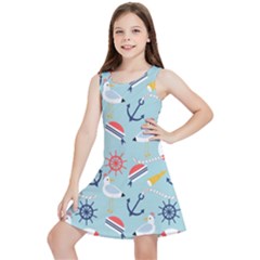 Nautical Marine Symbols Seamless Pattern Kids  Lightweight Sleeveless Dress by Hannah976