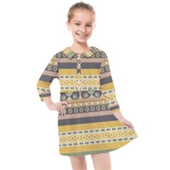 Seamless Pattern Egyptian Ornament With Lotus Flower Kids  Quarter Sleeve Shirt Dress by Hannah976