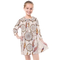 Coloured Dreamcatcher Background Kids  Quarter Sleeve Shirt Dress by Hannah976