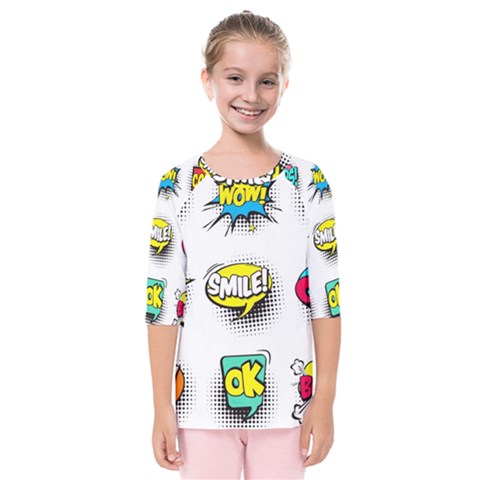 Set Colorful Comic Speech Bubbles Kids  Quarter Sleeve Raglan T-shirt by Hannah976