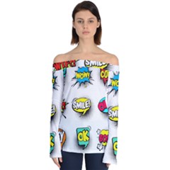 Set Colorful Comic Speech Bubbles Off Shoulder Long Sleeve Top by Hannah976