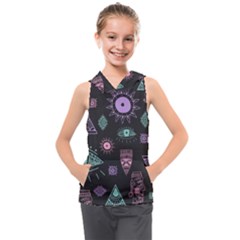 Vintage Seamless Pattern With Tribal Art African Style Drawing Kids  Sleeveless Hoodie by Hannah976