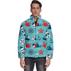 Seamless Pattern Nautical Icons Cartoon Style Men s Puffer Bubble Jacket Coat by Hannah976