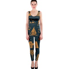 Dark Seamless Pattern Symbols Landmarks Signs Egypt Art One Piece Catsuit by Hannah976